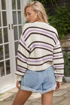Colorblock Knit Cardigan with Round Neckline
