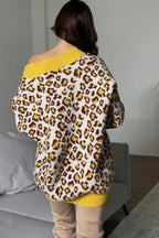 Leopard-Print Knit Cardigan with Long Sleeves
