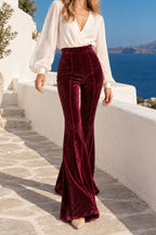 Casual Velvet High Waist Flared Pants