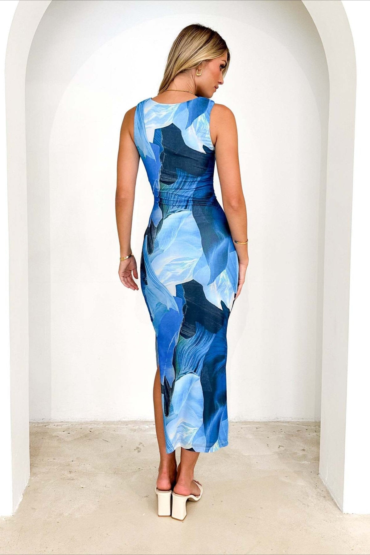 Floral Polyester Maxi Dress with Colorblock Details