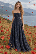Spaghetti Strap Chiffon Floral Formal Dress