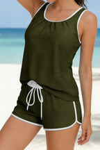Relaxed-Fit Sporty Two-Piece Swim Set with Round Neckline