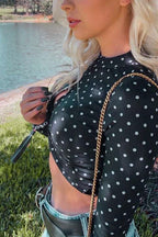 Polka-Dot Black-and-White Cropped Top with Slim Fit