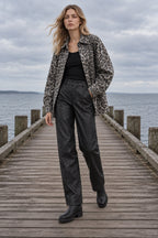Vintage Leopard Print Denim Blouse