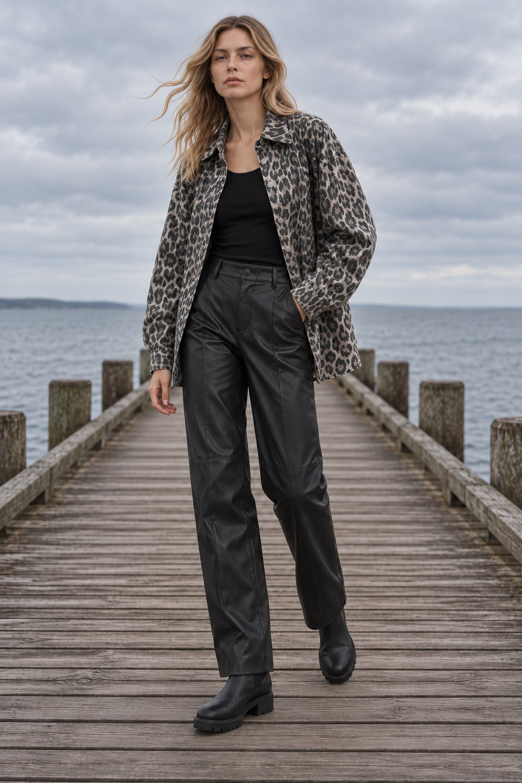 Vintage Leopard Print Denim Blouse