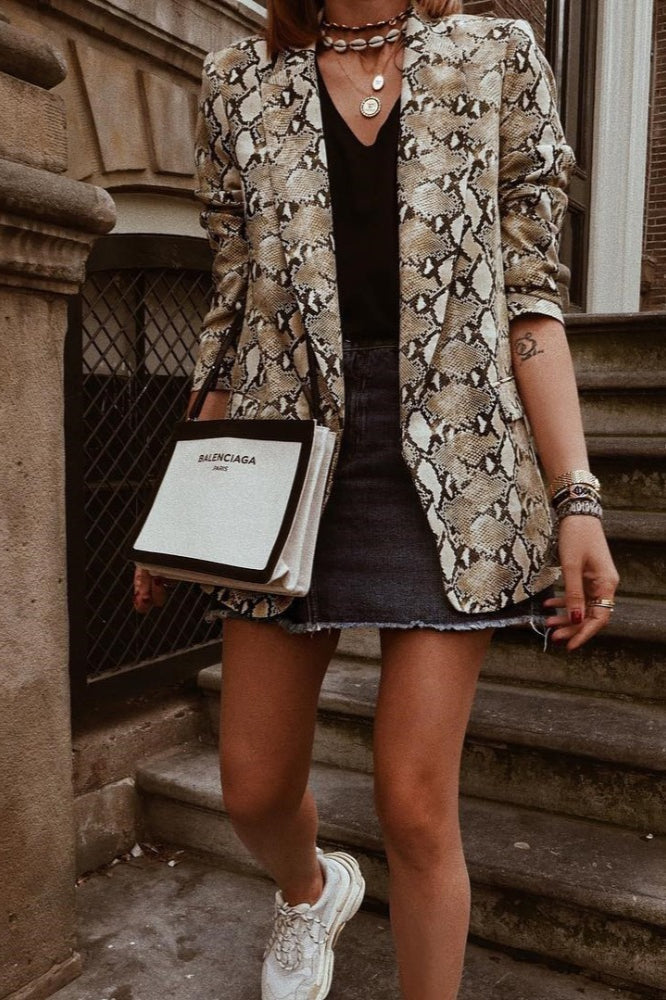 Slim-Fit Printed Blazer with Long Sleeves