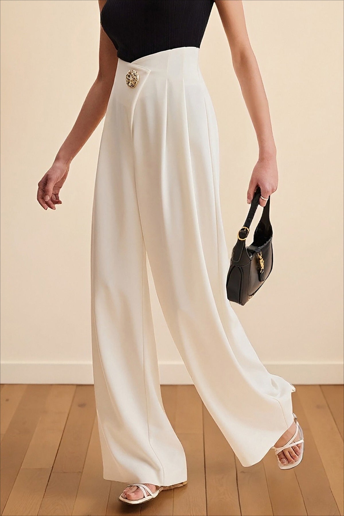 Asymmetric Wide-Leg Pants with High Waist