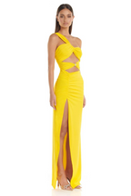 One-Shoulder Polyester Maxi Dress with Ruffle Details