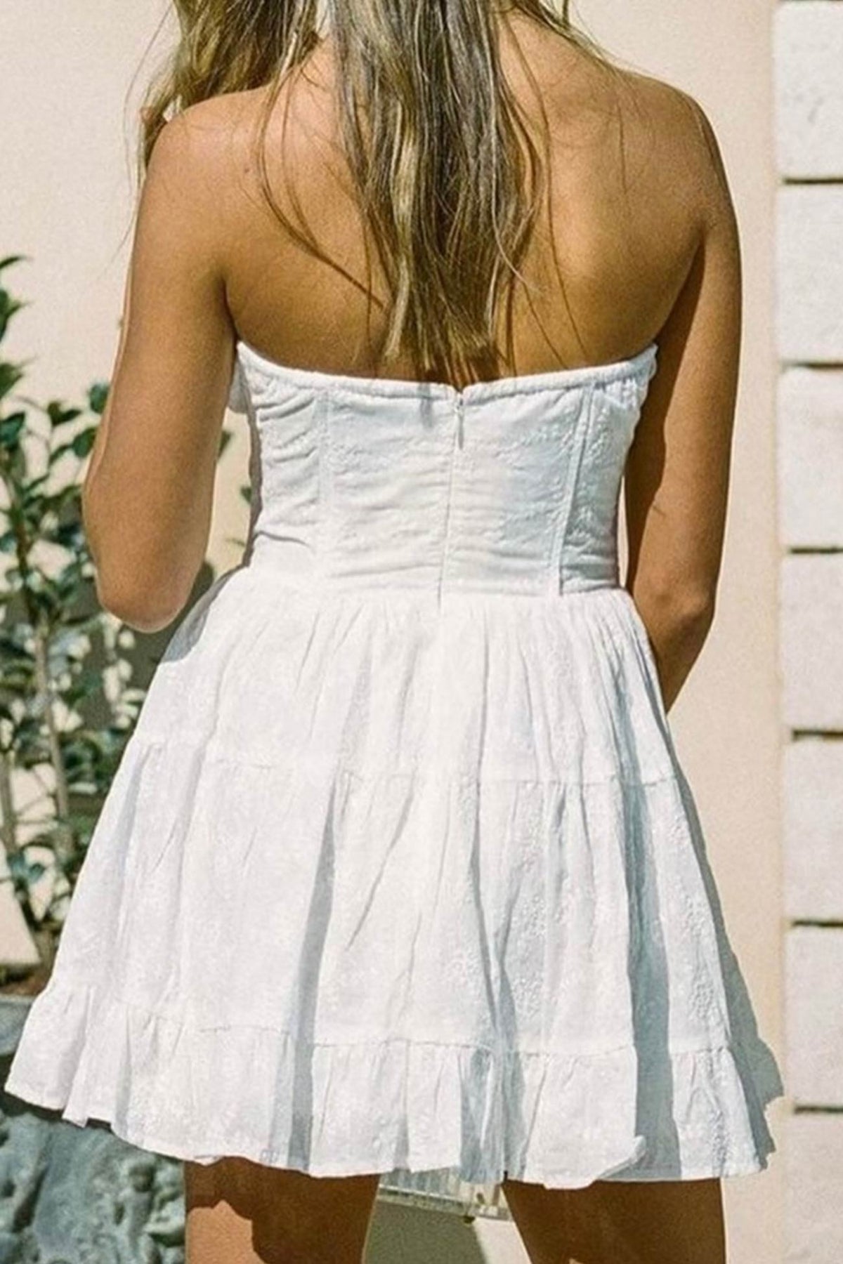 Lace White Dress with Strapless Neckline