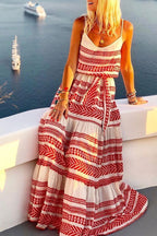 Geometric-Print Lace Maxi Dress with Relaxed Fit