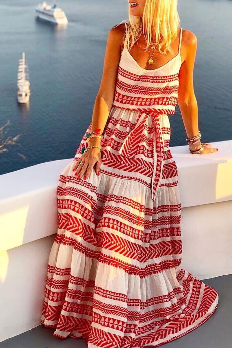 Geometric-Print Lace Maxi Dress with Relaxed Fit