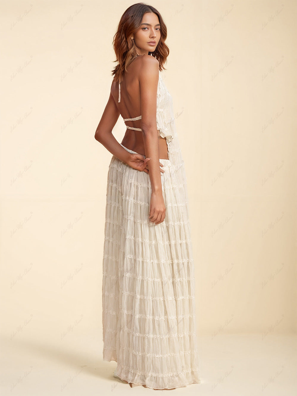 Pleated Maxi Skirt with Drawstring Detail
