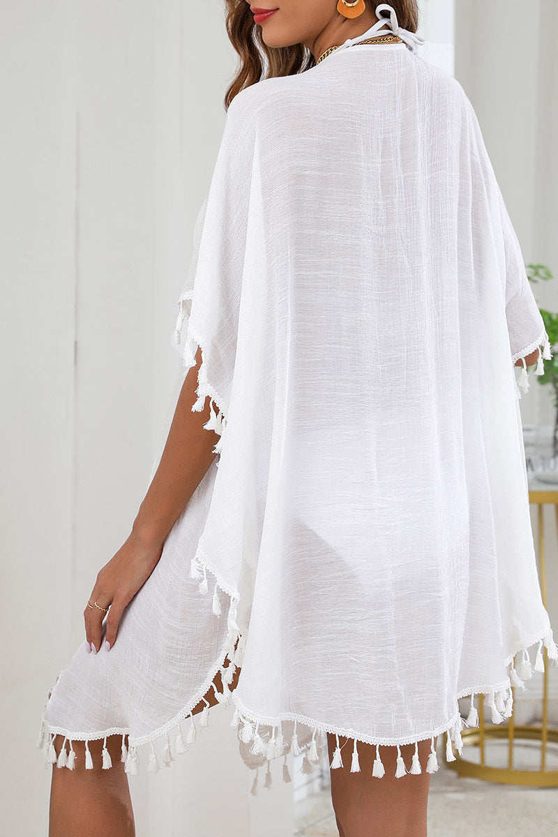 Fringe-Detail Cover-Up with Polyester Fabric
