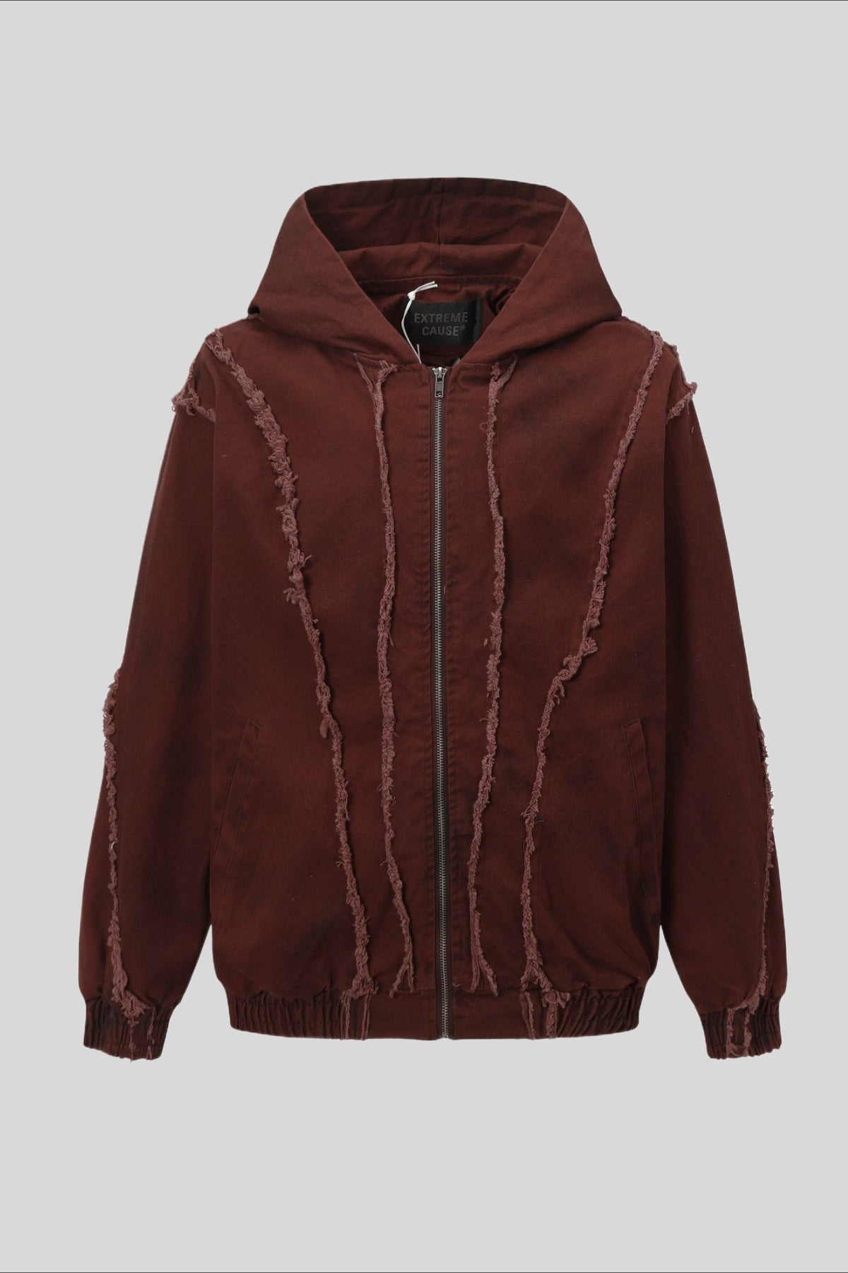 Washed Hooded Zip Jacket with Raw Seams