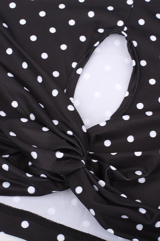 Polka-Dot Black-and-White Cropped Top with Slim Fit
