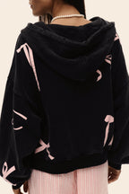 Bow-Detail Cotton Hoodie with Print Details