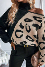 Leopard-Print Off-Shoulder Sweater with Panel Details