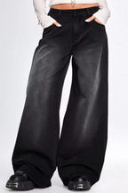 Wing-Graphic Rhinestone-Detail Wide-Leg Jeans