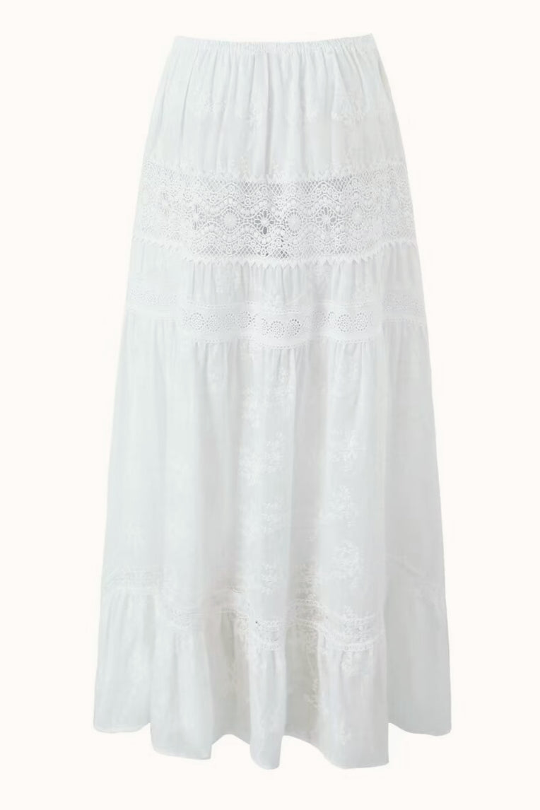 Lace Boho Two-Piece Skirt Set with Strapless Neckline