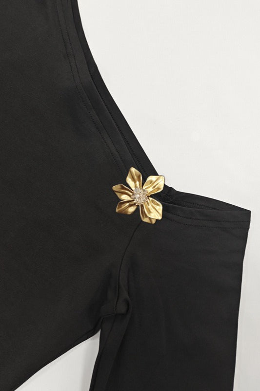 High-Rise One-Shoulder Metal-Detail Skirt Set