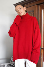 Knit Solid-Color Sweater with High Neckline