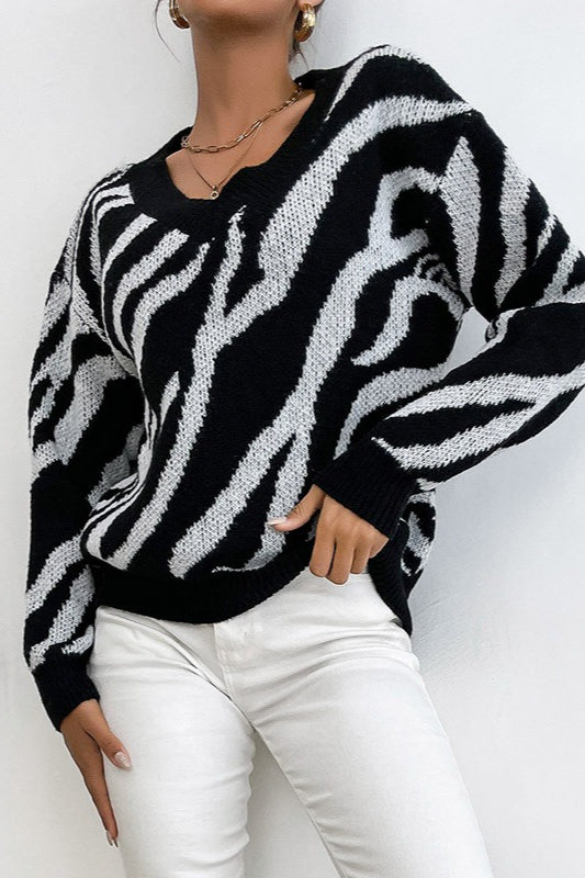 Zebra-Print Polyester Sweater with Pullover Design Main image