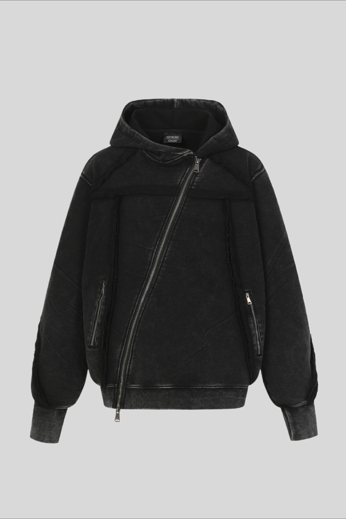Cotton Pullover Hoodie with Exposed Seams