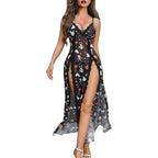 Floral Lace Long Nightdress with Sheer Detailing