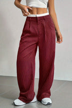Striped High-Rise Panelled Straight-Leg Pants