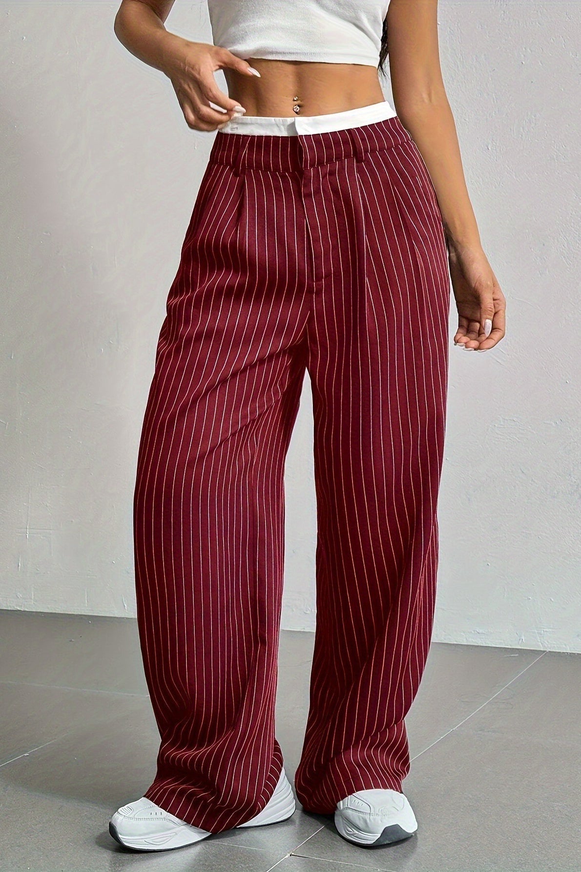 Striped High-Rise Panelled Straight-Leg Pants