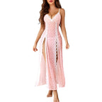 Floral Lace Long Nightdress with Sheer Detailing