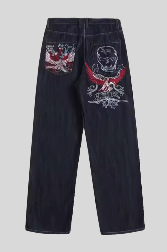 Pocket-Detail Gothic Jeans with Baggy Fit