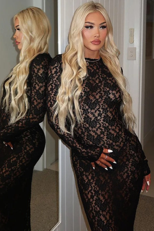 Lace Maxi Dress with Sheer Detailing