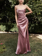 Satin Maxi Dress with Fitted Shape