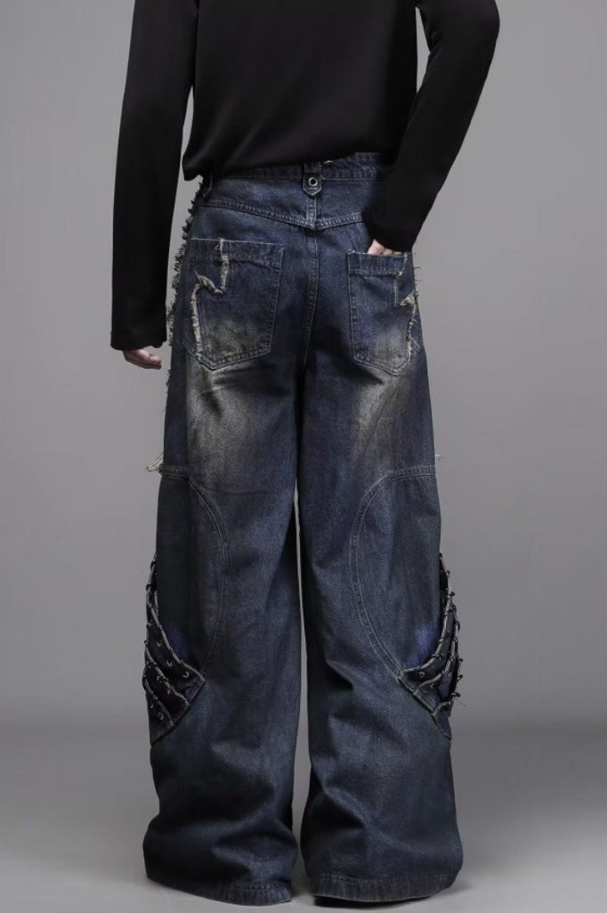 Distressed Denim Jeans in a Wide-Leg Fit