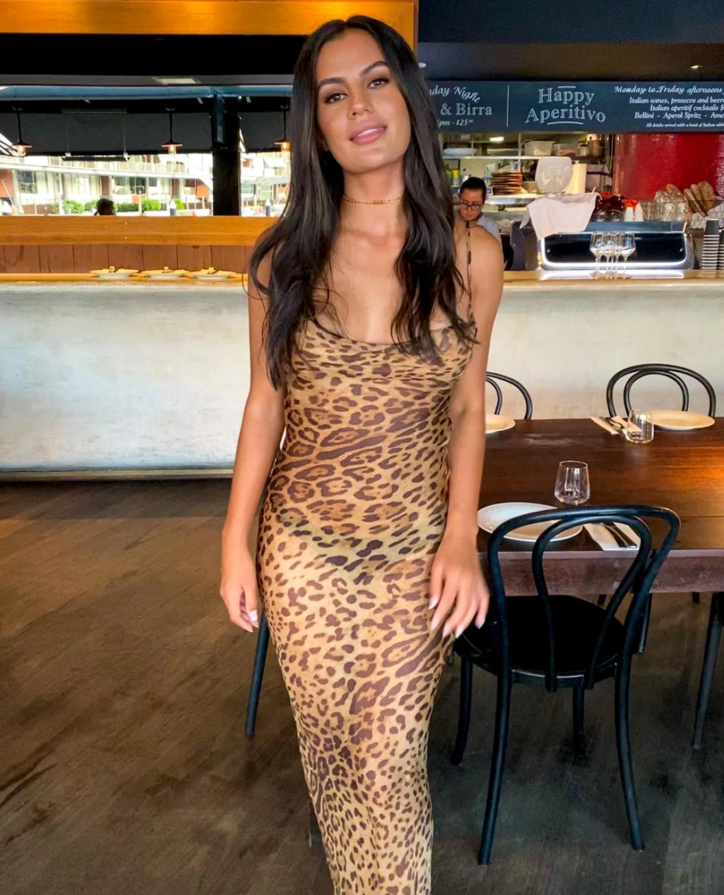 Number-Graphic Silk Sheer Dress