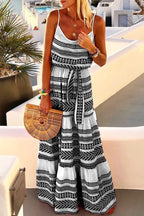 Geometric-Print Lace Maxi Dress with Relaxed Fit