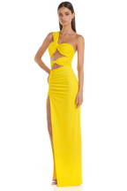 One-Shoulder Polyester Maxi Dress with Ruffle Details