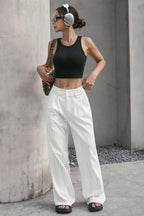 Striped High-Rise Panelled Straight-Leg Pants