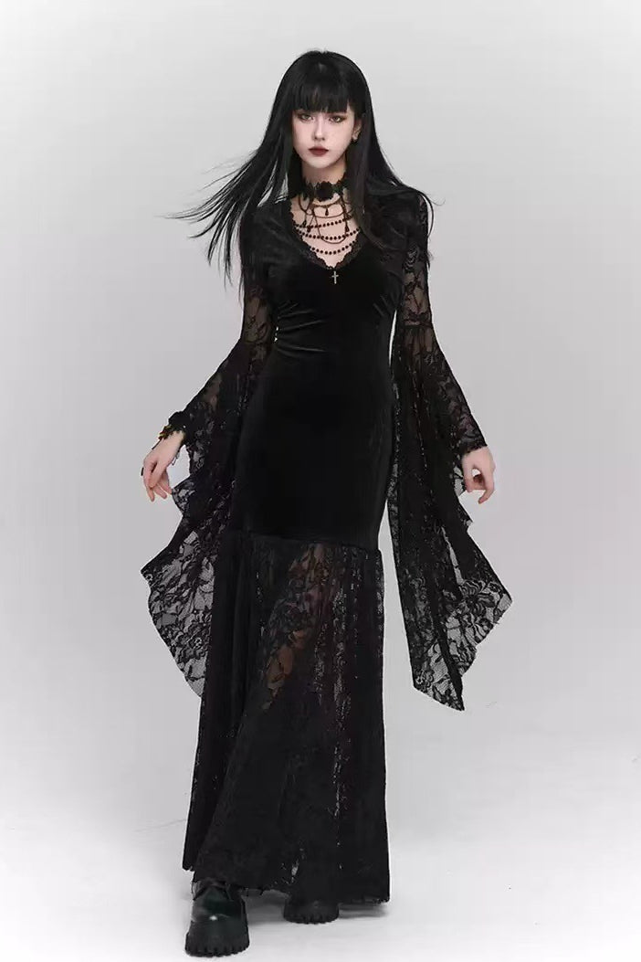 Vintage-Inspired Halloween Dress with Gothic Styling