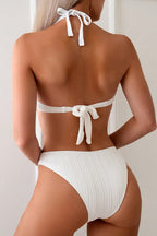 Gathered Polyester Bikini Set with Halter Neckline