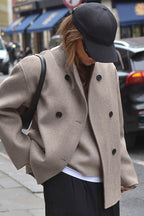 Wool-Blend Polyester Coat with Double-Breasted Front