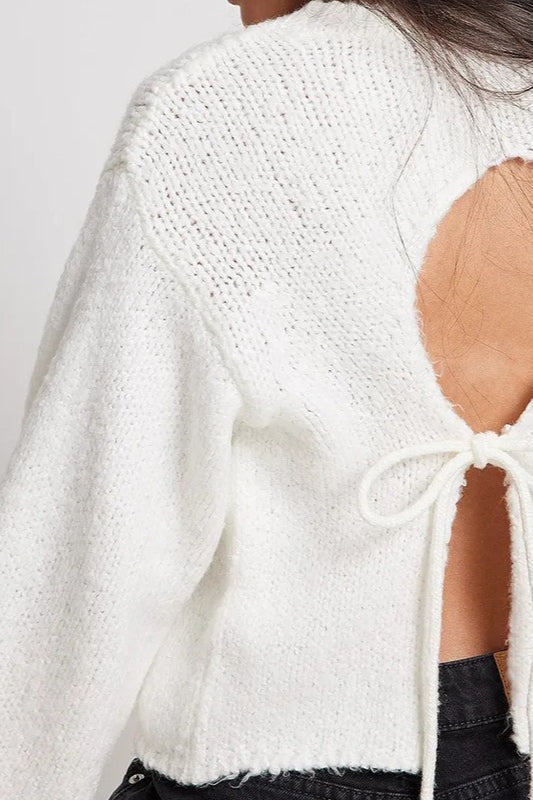Open-Back Tie-Back Cropped Sweater