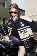Vintage-Inspired Polyester Jacket with Foldover Collar