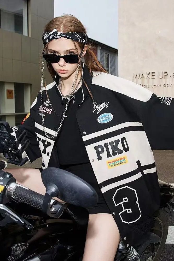 Vintage-Inspired Polyester Jacket with Foldover Collar