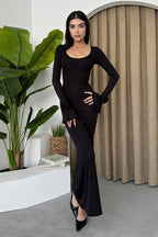 Rose-Detail Dress with Round Neckline