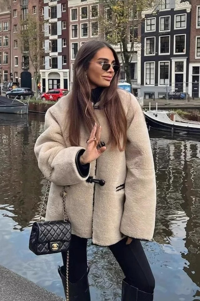 Faux-Fur Coat with Round Neckline Main image