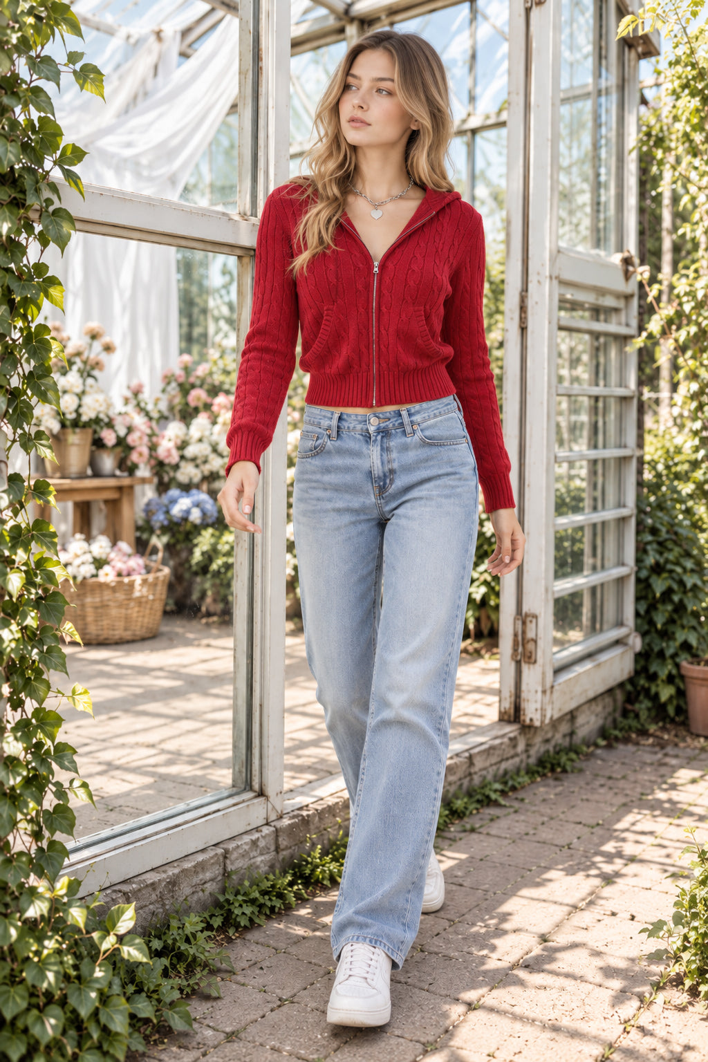 Hooded Button Graceful Front Knit Cardigan