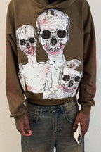 Cropped Skull-Print Hoodie with Sleeve Graphics