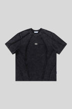 Washed Patch-Detail T-Shirt with Raw Seams
